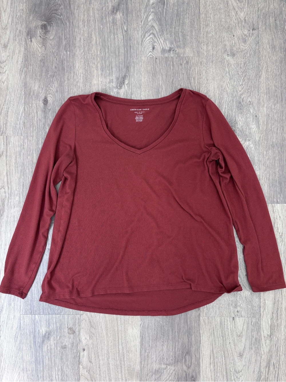 American Eagle Soft and Sexy Plush Long Sleeve V-Neck Top - Terracotta
